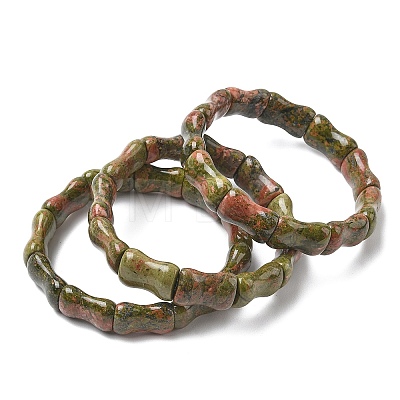 Bamboo Natural Unakite Beads Stretch Bracelets for Women Men BJEW-K304-01F-1