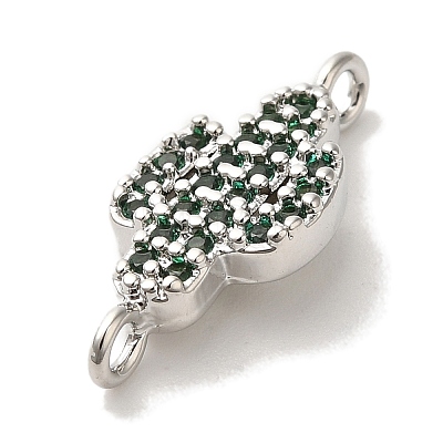 Rack Plating Brass Micro Pave Green Cubic Zirconia Cactus Connector Links KK-U027-01P-1