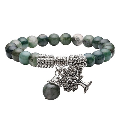 8mm Natural Moss Agate Stretch Bracelets ME8493-5-1