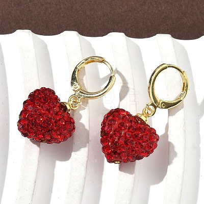 Heart Brass Rhinestone Leverback Earrings EJEW-K289-10G-1