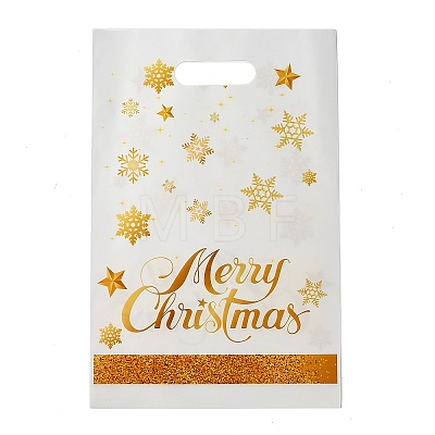 50Pcs Merry Christmas Snowflake Printed Transparent OPP Cellophane Packaging Bags with Die Cut Hole Handles ABAG-C013-02-1