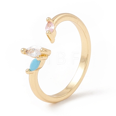 Colorful Cubic Zirconia Horse Eye Open Cuff Ring KK-E005-10G-1