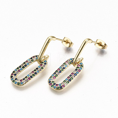 Brass Micro Pave Cubic Zirconia Dangle Stud Earrings EJEW-S208-137A-NF-1