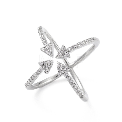 Cubic Zirconia Criss Cross with Arrow Open Cuff Ring RJEW-K240-04P-1