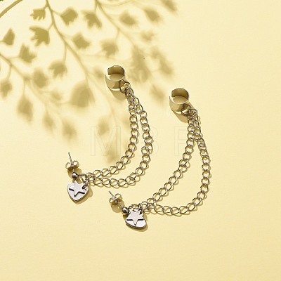304 Stainless Steel Safety Chains Dangle Stud Earrings with Ear Cuff EJEW-JE04925-1