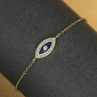 925 Sterling Silver Enamel Blue Horse Eye Link Bracelets for Women Men VX0917-1
