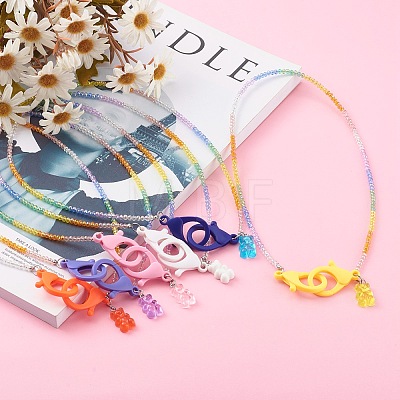 Rainbow Personalized Electroplate Glass Beaded Necklaces NJEW-JN03410-1