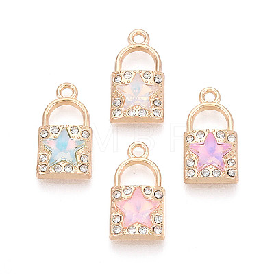 Rack Plating Alloy Rhinestone & Glass Pendants PALLOY-T092-90M-G-1