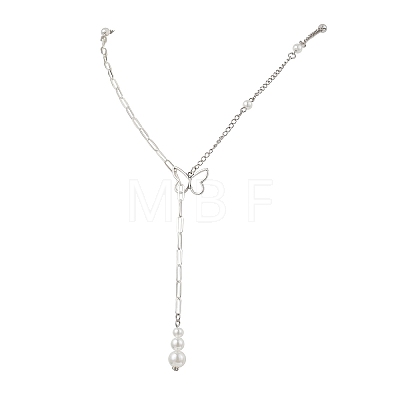 Alloy Butterfly Lariat Necklaces NJEW-JN05693-1