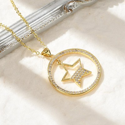 Brass Micro Pave Clear Cubic Zirconia Ring Pendant Necklaces NJEW-P322-A01-G-1