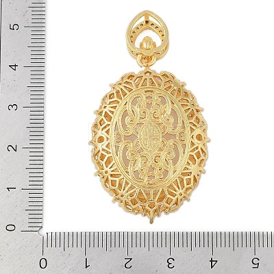 Oval Brass Micro Pave Cubic Zirconia Pendant Cabochon Settings KK-U026-14G-1