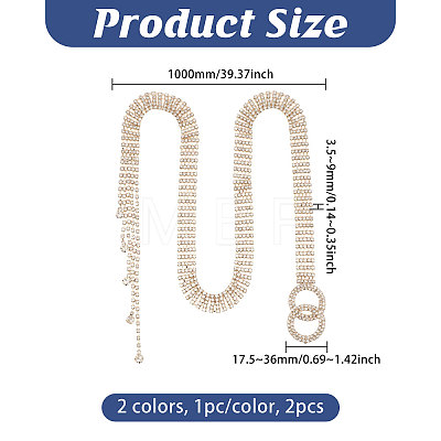 2Pcs 2 Colors Brass & Iron Full Crystal Rhinestone Chain Belts with Double Rings Buckles AJEW-FG0006-30B-1