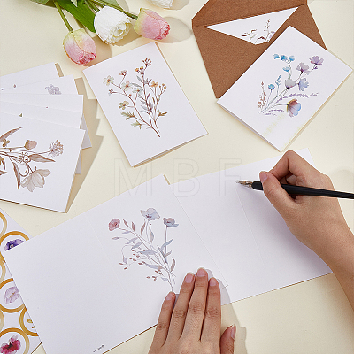 12Pcs Flower Paper Postcard with 12Pcs Rectangle Blank Kraft Paper Envelopes and 12Pcs Stickers Kits DIY-WR0005-62-1