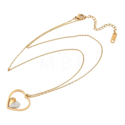 304 Stainless Steel with Polymer Clay Crystal Rhinestone Heart Pendant Necklaces for Women NJEW-A064-03G-1