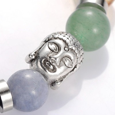 Buddha Head Gemstone Beaded Stretch Bracelets BJEW-JB01862-02-1
