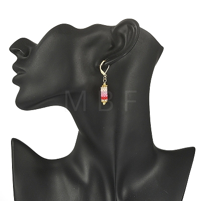 Glass Seed Braided Column Dangle Leverback Earrings EJEW-MZ00058-01-1