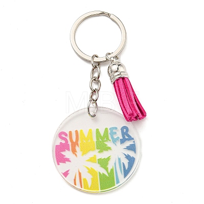 Acrylic Flat Round with Suede Tassel Pendant Keychain KEYC-G060-01F-1