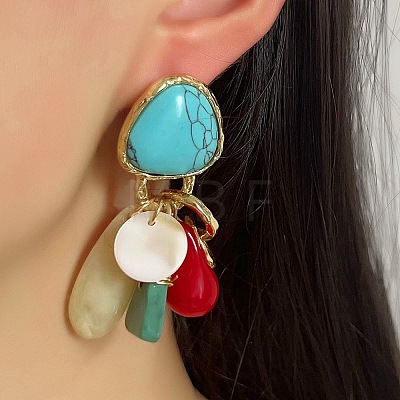 Triangle Alloy Plastic Dangle Stud Earrings EJEW-Q035-01G-1