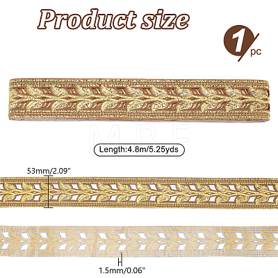 4.8M Iron on/Sew on Ethnic Style Embroidery Leaf Polyester Hollow Lace Ribbons OCOR-WH0070-96-1