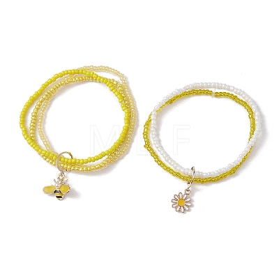 5Pcs 5 Style Bees & Flower Alloy Enamel Charm Bracelets Set BJEW-JB09953-1