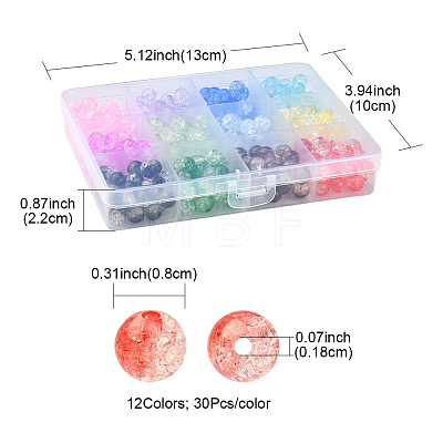 360Pcs 12 Colors Transparent Crackle Acrylic Beads CACR-YW0001-02-1