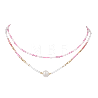 Glass Beaded Double Layer Necklaces NJEW-MZ00070-02-1