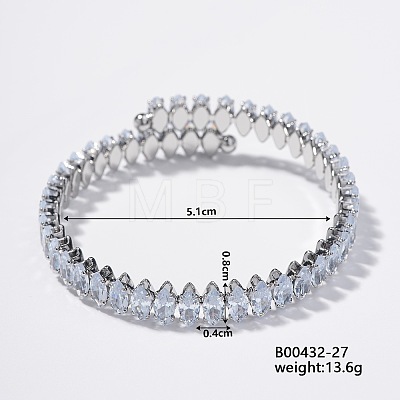 Elegant Brass Pave Clear Cubic Zirconia Rhombus Open Cuff Bracelet for Women KX4249-8-1