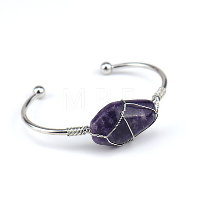 Natural Amethyst Wire Wrapped Cuff Bangles WG81AD5-01-1