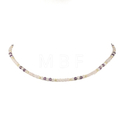 Natural Rose Quartz Faceted Round Beaded Necklaces NJEW-JN06430-03-1