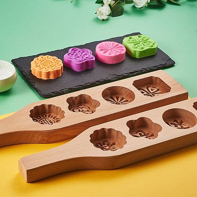 Star & & Flower & Flat Round & Square Wooden Press Mooncake Molds BAKE-SZ0001-06-1