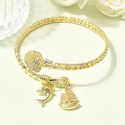 Brass Micro Pave Clear Cubic Zirconia Cuff Bangles BJEW-F526-04G-1