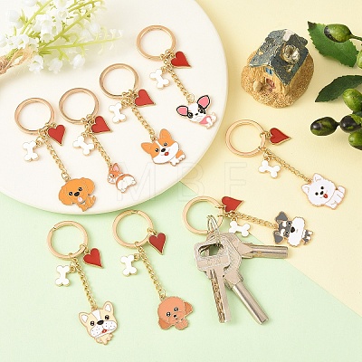 8Pcs 8 Styles Alloy Enamel Dog Heart Bone Pendant Keychain KEYC-YW00283-1