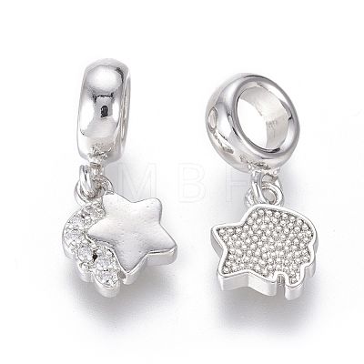 Brass Micro Pave Clear Cubic Zirconia European Dangle Charms ZIRC-G153-14P-1