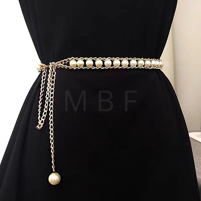 Alloy & Plastic Imitation Pearl Round Beaded Belly Waist Chains for Women WG2149B-03-1