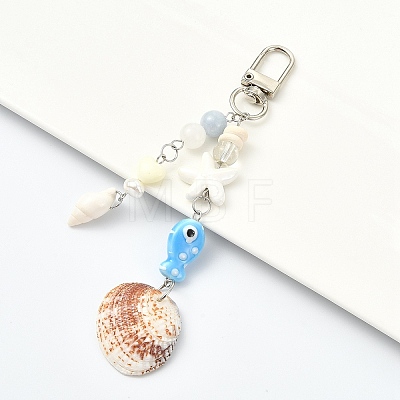 Handmade Porcelain & Natural White Jade & Natural Shell & Glass Pendant Decorations HJEW-YW00516-02-1
