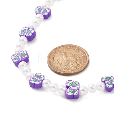 Cute Polymer Clay & ABS Plastic Pearl Beaded Necklace & Stretch Bracelet SJEW-JS01267-1