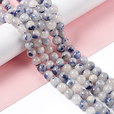 Natural Blue White Dumortierite Round Beads Strands G-E265-01A-1