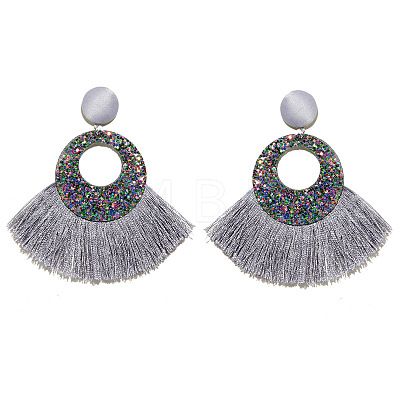 Bohemian Style Acrylic & Polyester Fan Tassel Stud Earrings FS-WGB5BEF-04-1