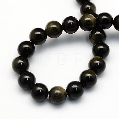 Natural Golden Sheen Obsidian Round Beads Strands G-S157-6mm-1