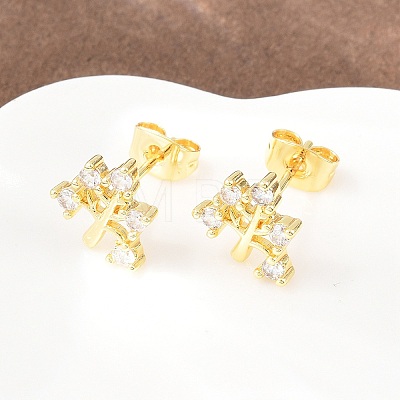Brass Micro Pave Clear Cubic Zirconia Stud Earrings EJEW-F405-07G-1