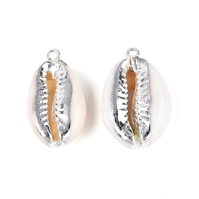 Electroplated Natural Cowrie Shell Pendants SSHEL-T017-36-1
