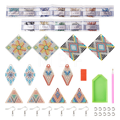  DIY Diamond Painting Rhombus & Triangle Dangle Earring Kits DIY-TA0004-97-1