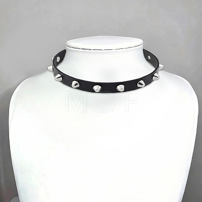 Punk Rock Style Alloy Rivet Imitation Leather Chocker Necklaces NJEW-CL0001-31-1