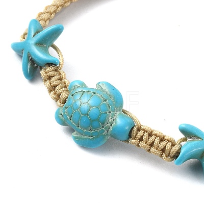 Starfish & Tortoise Synthetic Turquoise Braided Bead Bracelets BJEW-JB09852-1