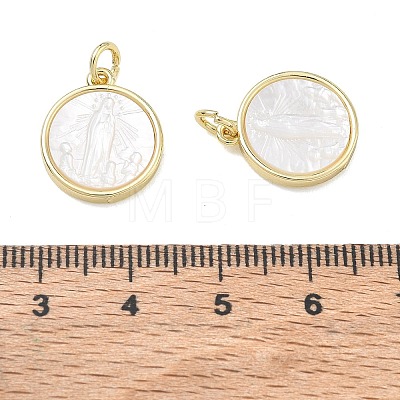 Rack Plating Brass & Natural White Shell Pendants SH-CBA6629-32G-1