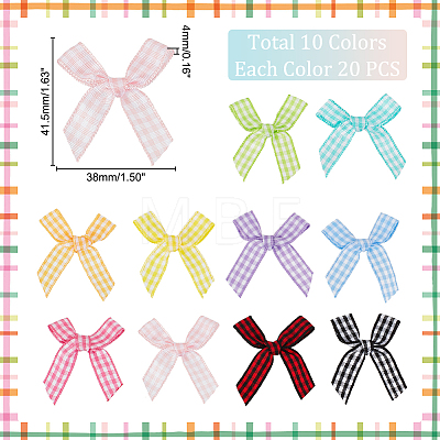   200Pcs 10 Colors Tartan Pattern Polyester Ribbon Bowknots DIY-PH0013-86-1