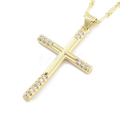 Brass Micro Pave Clear Cubic Zirconia Pendant Necklaces NJEW-B101-07G-04-1