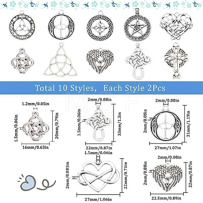 DIY 20Pcs 10 Style Tibetan Style Alloy Pendants PALLOY-SC0004-12-1