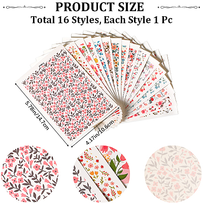CRASPIRE 16 Sheets 16 Style Flower Pattern Ceramics Clay Water Transfer Paper DIY-CP0010-38-1