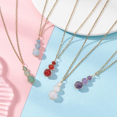 Natural Green Aventurine & Rose Quartz & Amethyst & Carnelian & Dyed Quartz Round Beaded Gourd Shape Pendant 304 Stainless Steel Cable Chain Necklaces for Women NJEW-JN05656-1